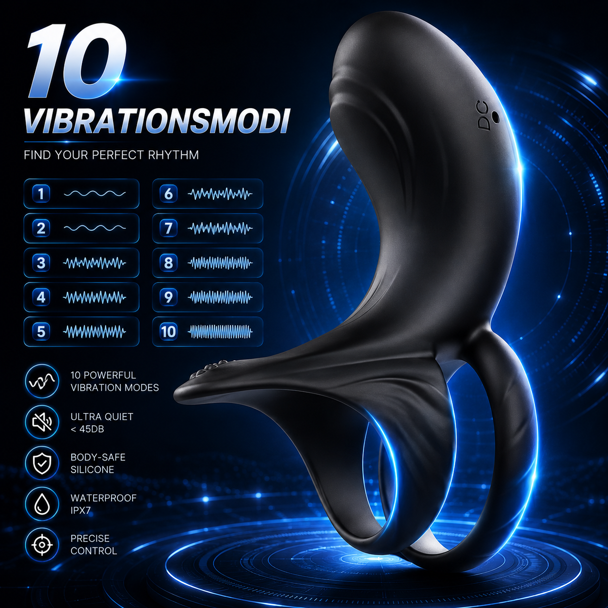 Cockring clitoris massage cockring met 10 vibratiestanden