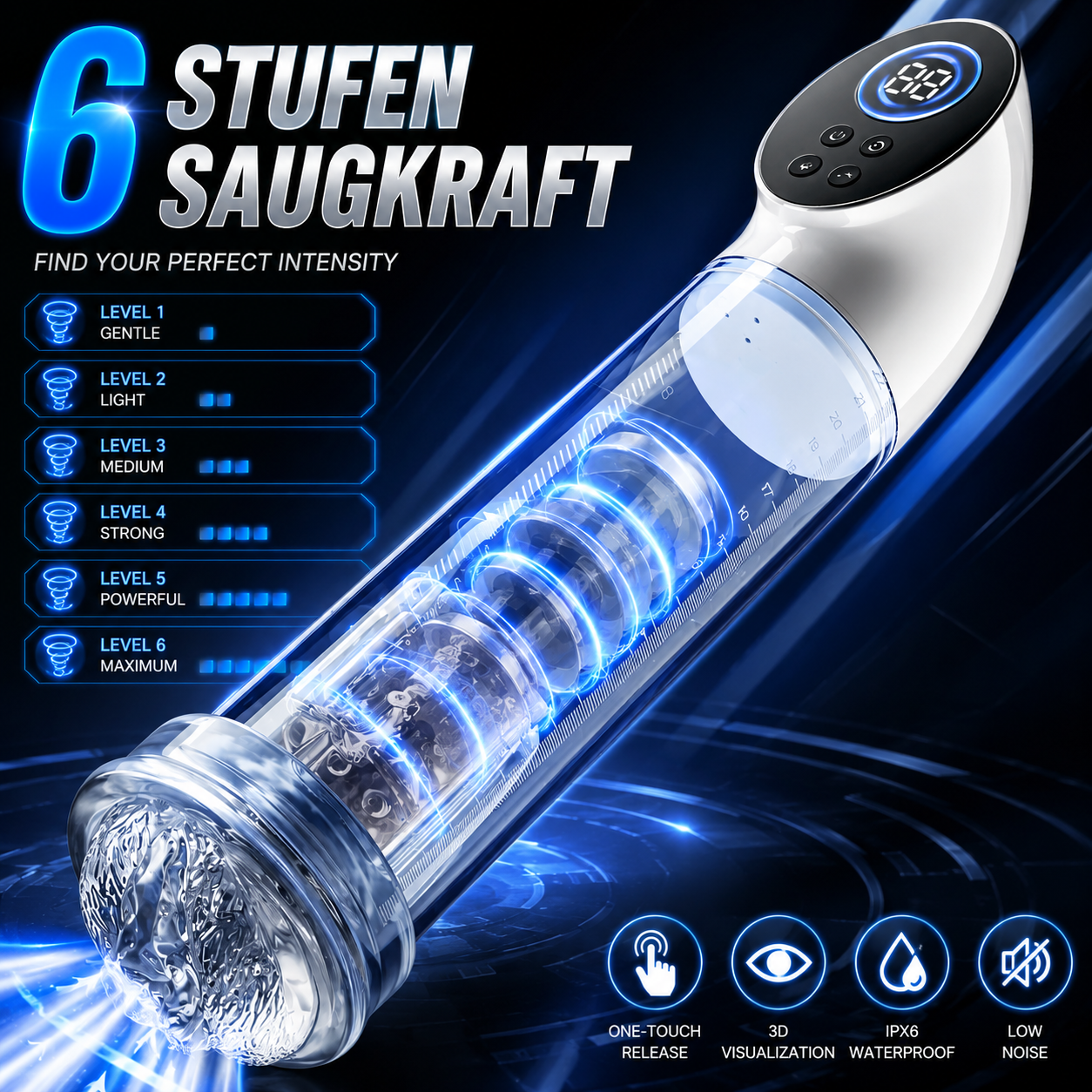 LCD-Display Elektrische Penis Pumpe Vakuumpumpe mit 6 Stufen Saugkraft