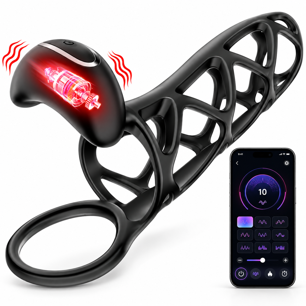 Innovativer Penisring Penishülle Klitorisstimulation mit 9 Vibrationsmodi