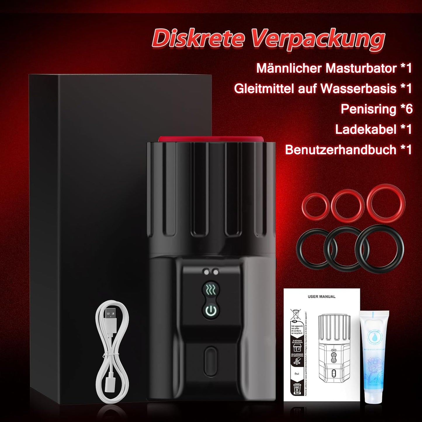 Elektrischer Masturbator Penistrainer Taschenmuschi mit 10 Vibrierend & Rotierend