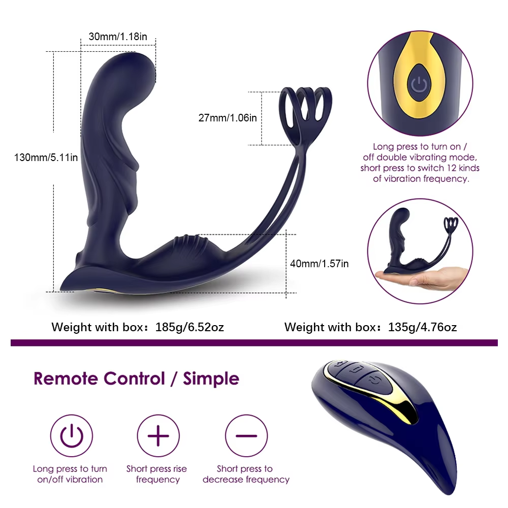 Prostata Massagegerät Analplug Vibrator mit 10 Vibrationen und Verzögerungsring