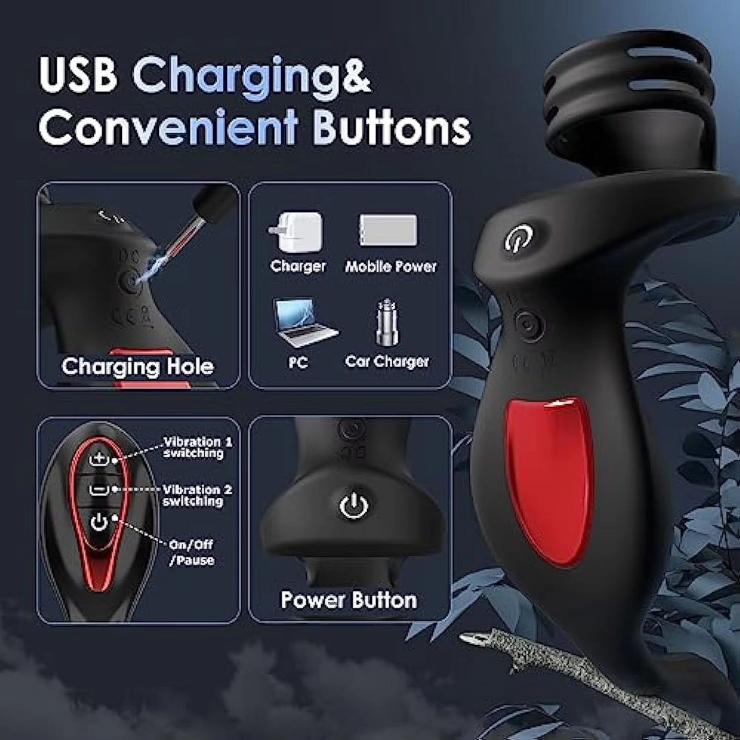 Analvibrator Penisring Prostata Massagegerät Buttplug mit 11 Vibrations Modi