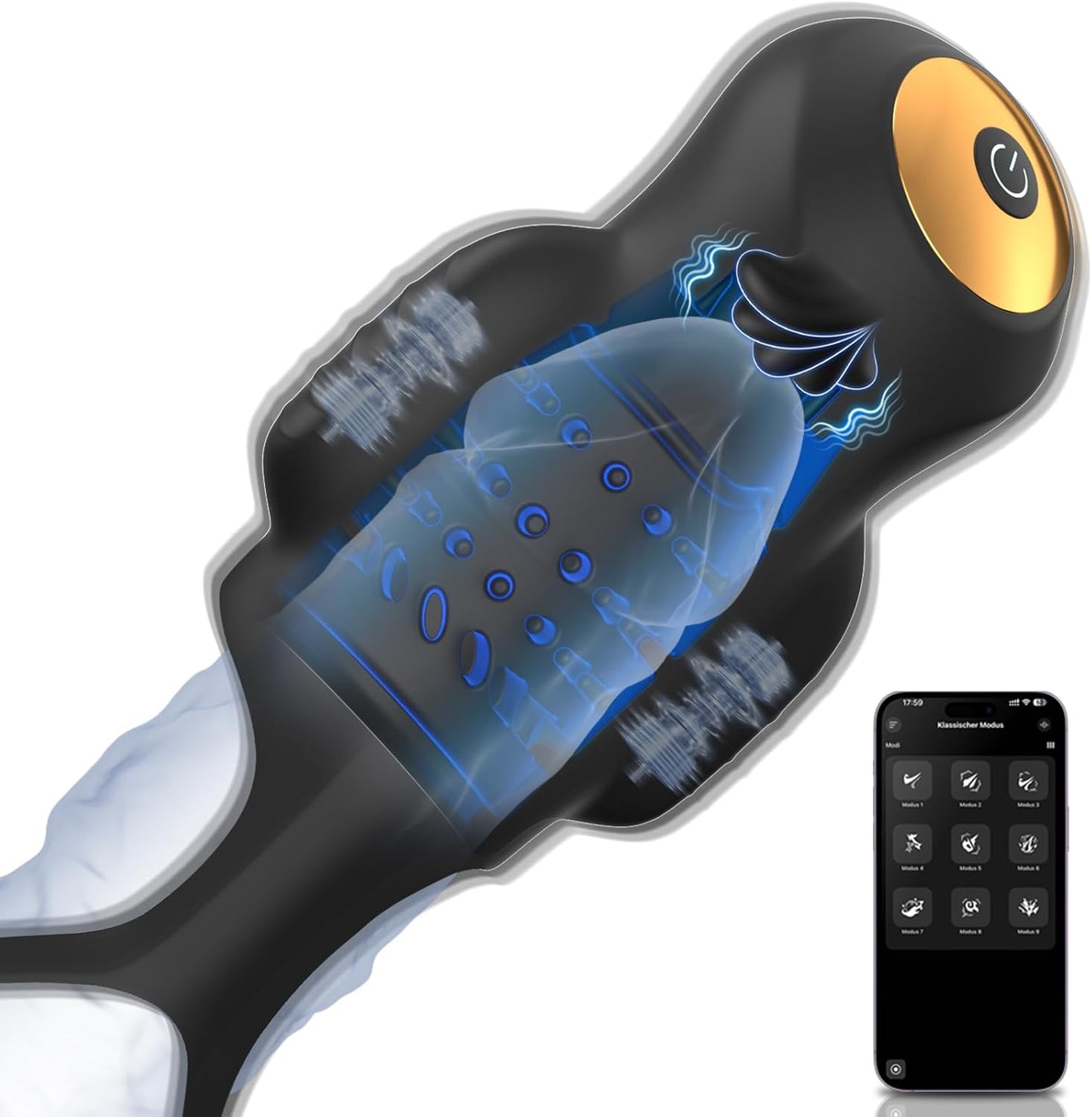 4 IN 1 Elektrische Penistrainer Eichel Stimulator Masturbatoren mit 9 Vibrationsmodi