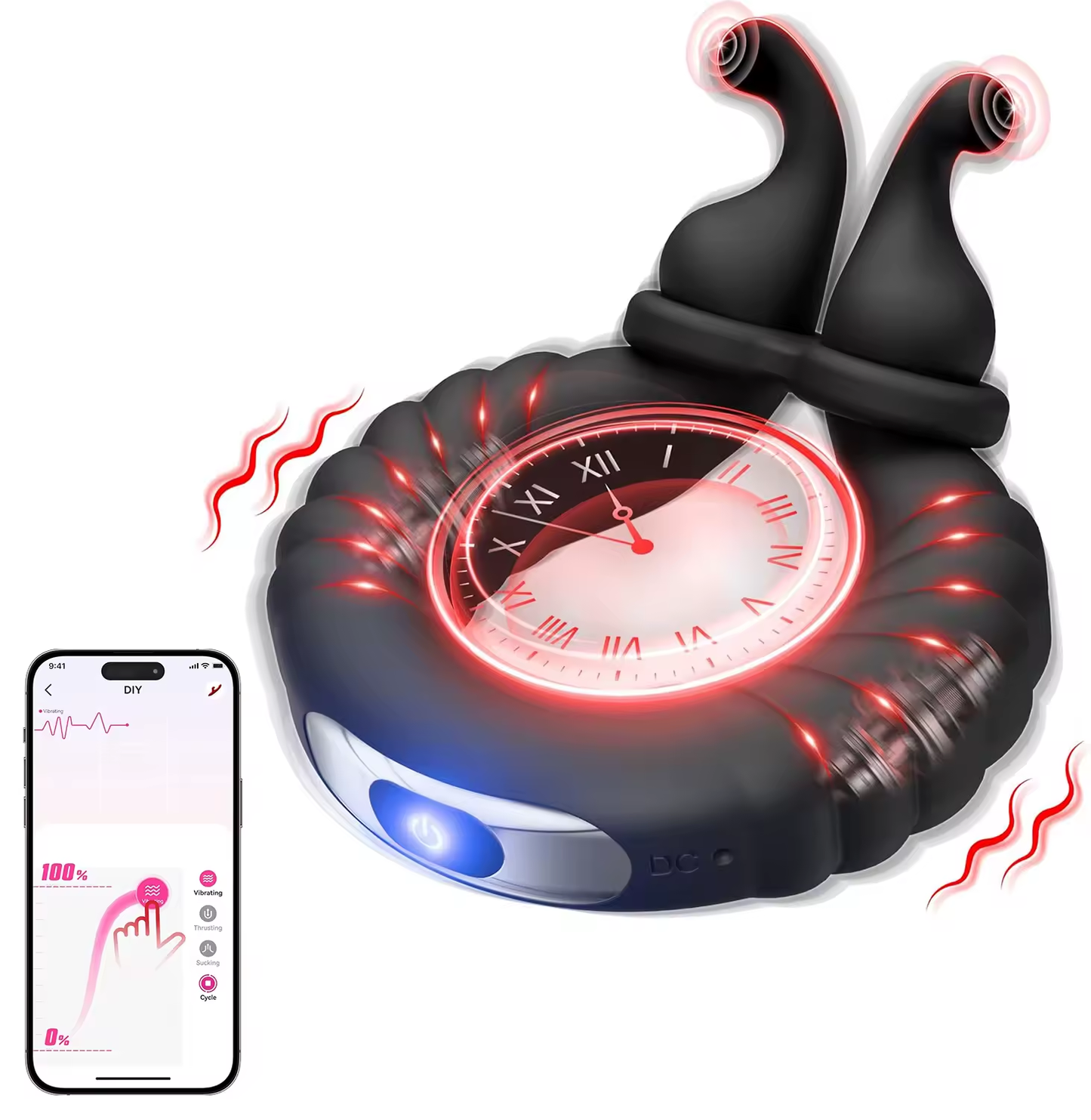 Verstellbarer Cock Ring Penistrainer Vibrator Stimulatot mit 10 Vibrationsmodi