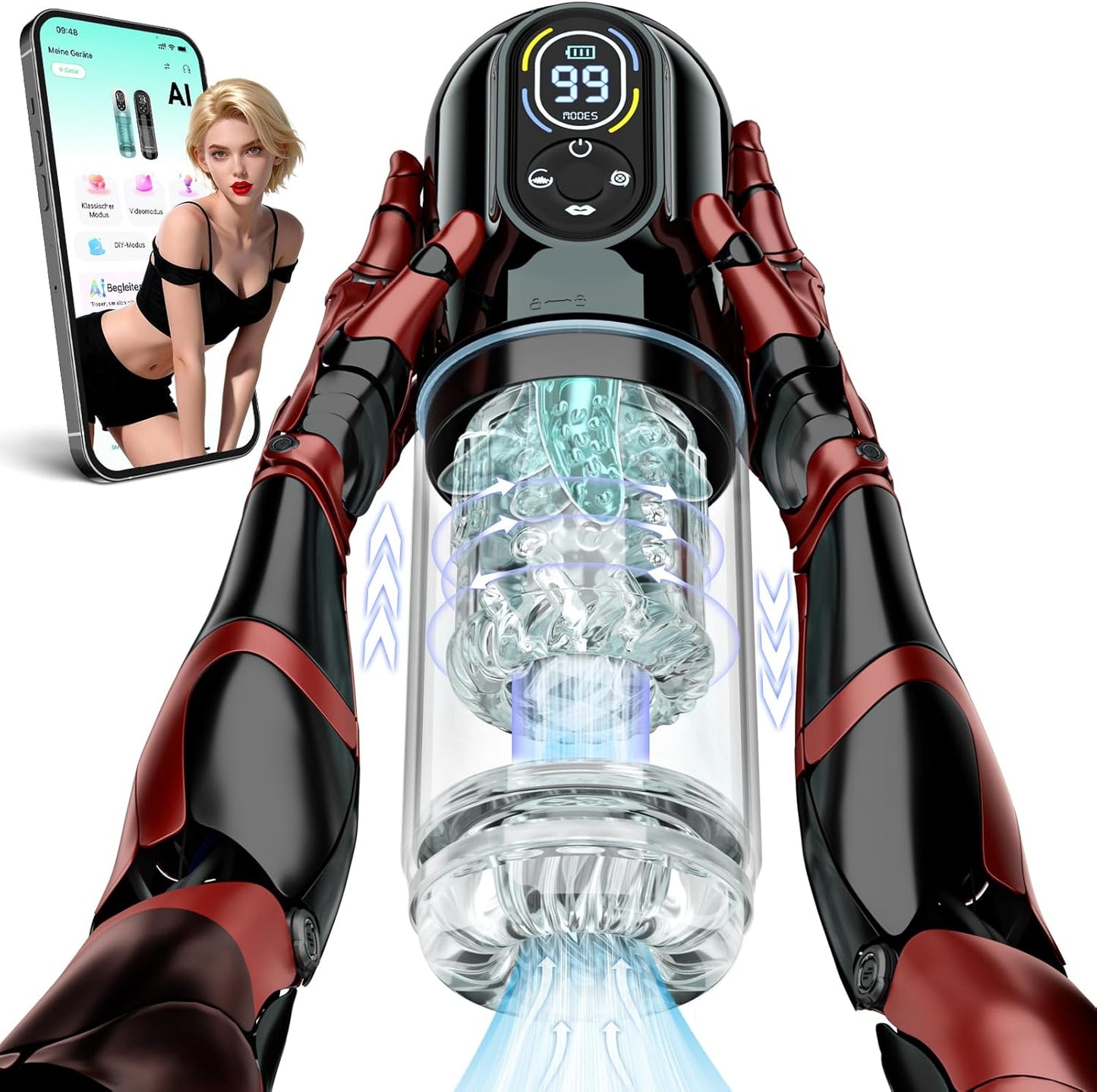 Elektrischer Masturbator Cup mit 7 Modi Saugen & Vibrieren & Schieben & Rotieren und Lecken