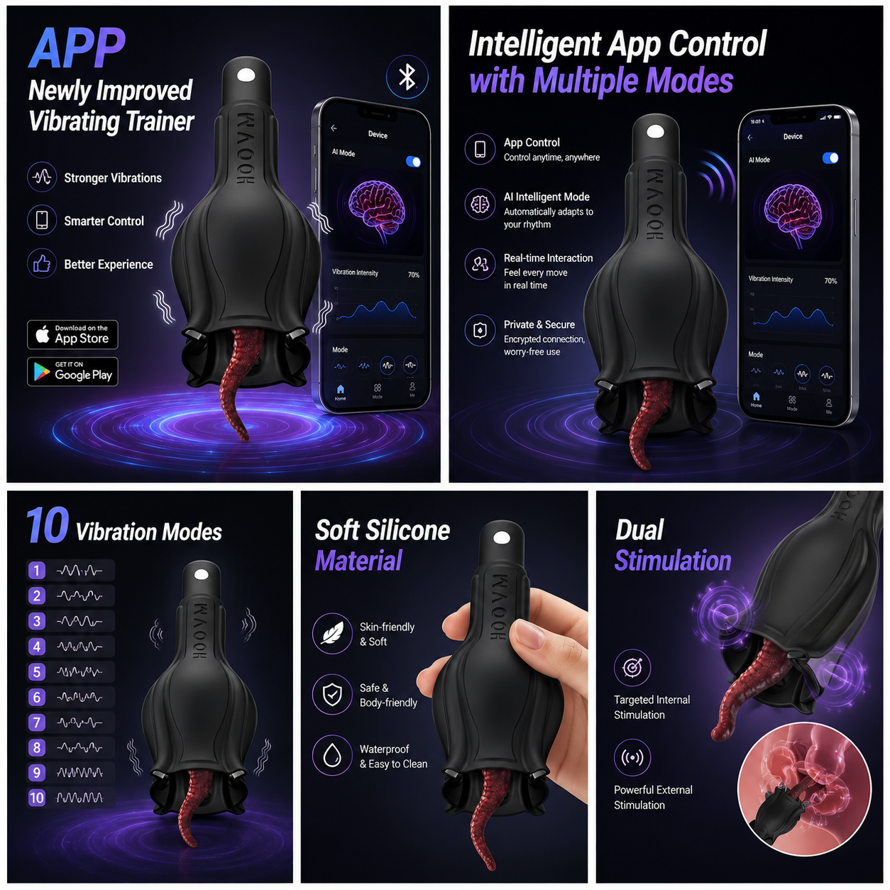 App-gesteuerter Penis Trainer Vibrator mit 10 Modi und Harnröhrenstimulation