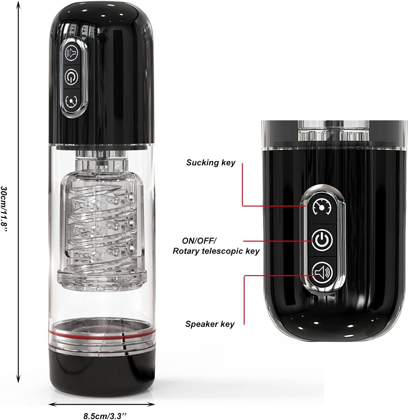 Elektrische masturbator, penispomp, man, handvrije beker, telescopische functie, zuigkracht