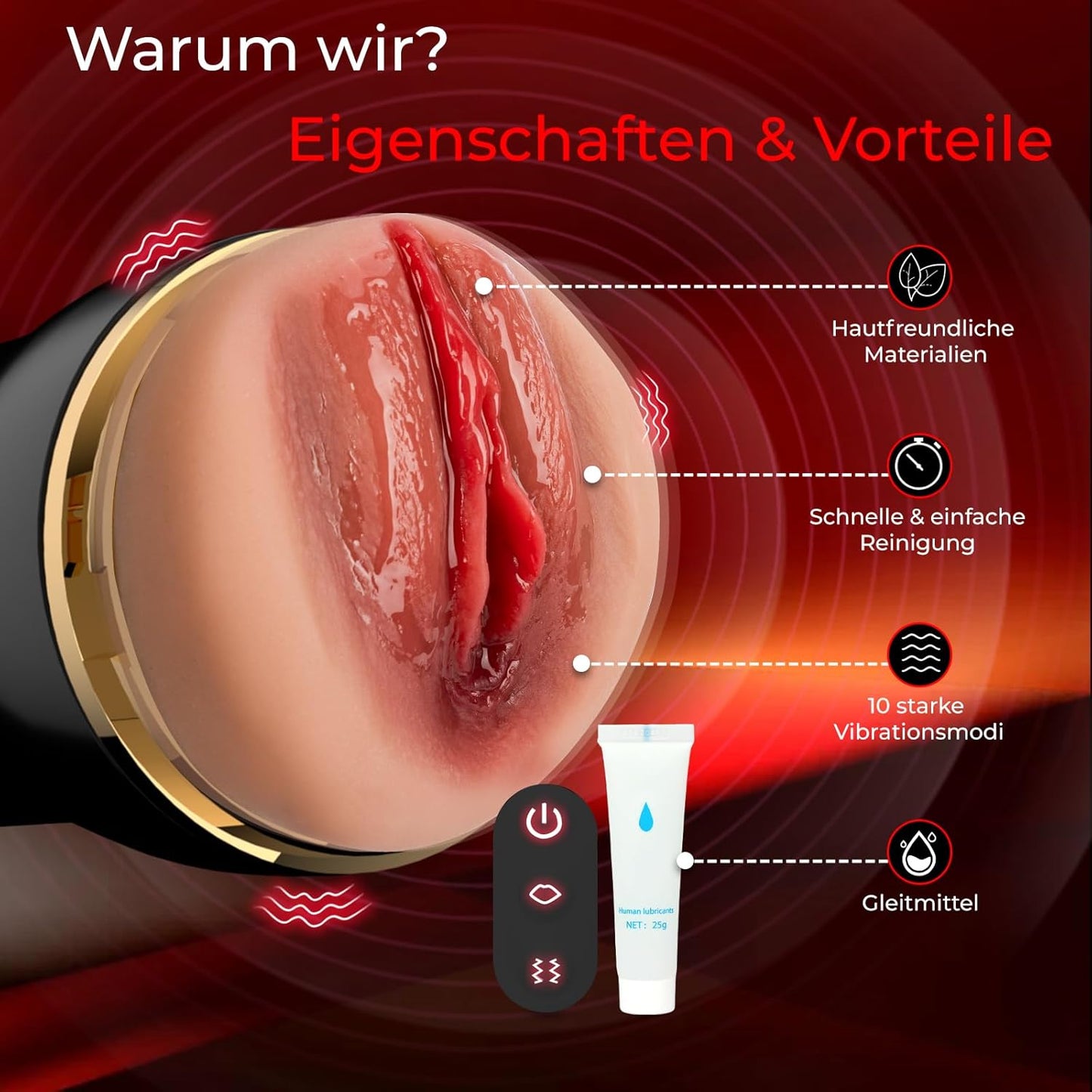 Realistischer Automatische Masturbatoren mit 10 Vibration & 5 Teleskopfunktion Modi