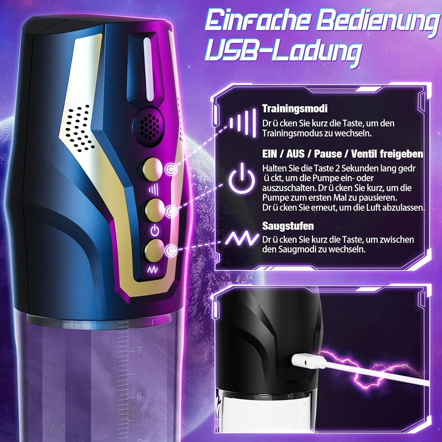 Elektrische Penispumpe Penisvergrößerung Masturbator mit 4 Saugstufen & Trainingsmodi