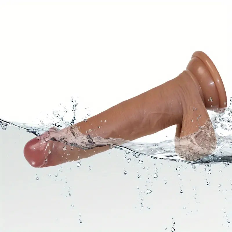 18,49 CM realistische dildo met gebogen schacht en ballen
