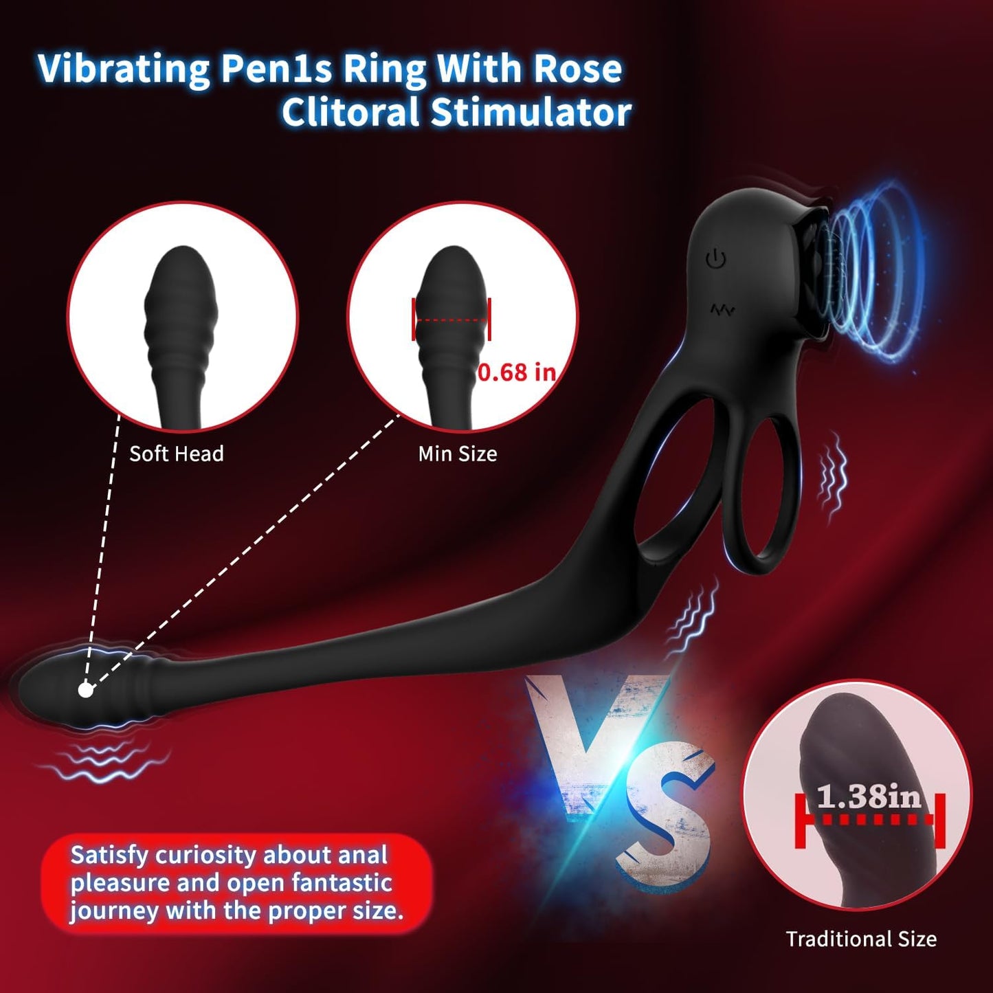 4 IN 1 Rose Cockring Penis Vibrator Prostata Massagegerät Analplug mit 10 Vibrationsstufen