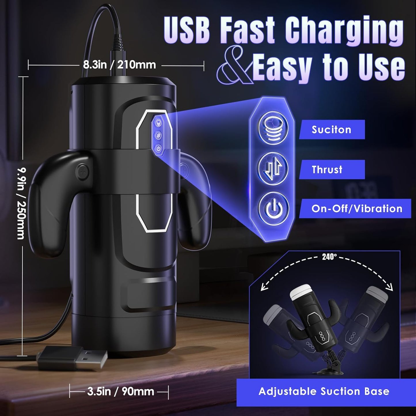 Elektrischer Masturbator Stroker Blowjob Maschine mit 6 Stoß und 3 Saugmodi