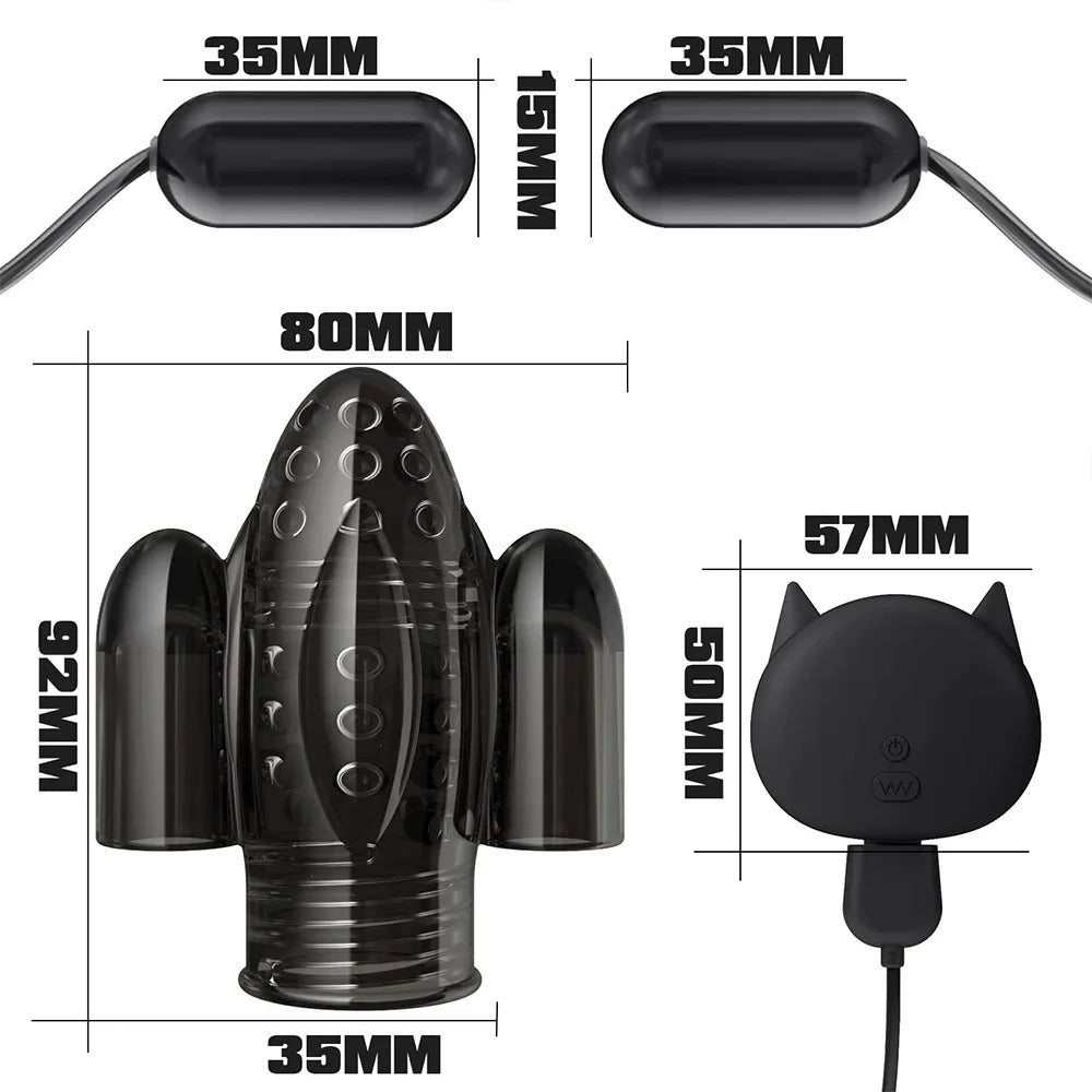 Eichelvibrator Penistrainer Verzögerungsmassagegerät mit 2 Motoren & 10 Vibrationsmodi