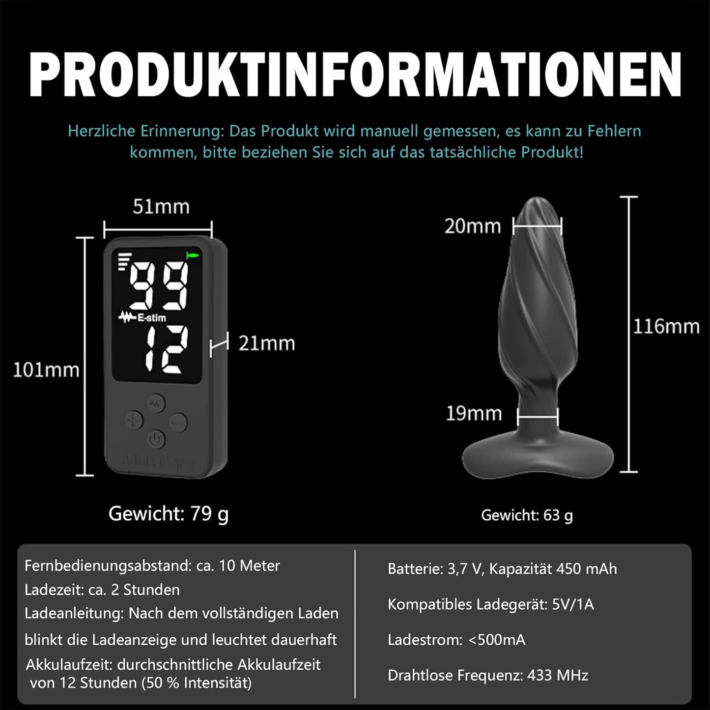 E-stim Elektrische Buttplug Stimulator Prostate Massager mit 12 Stromschlagmodi