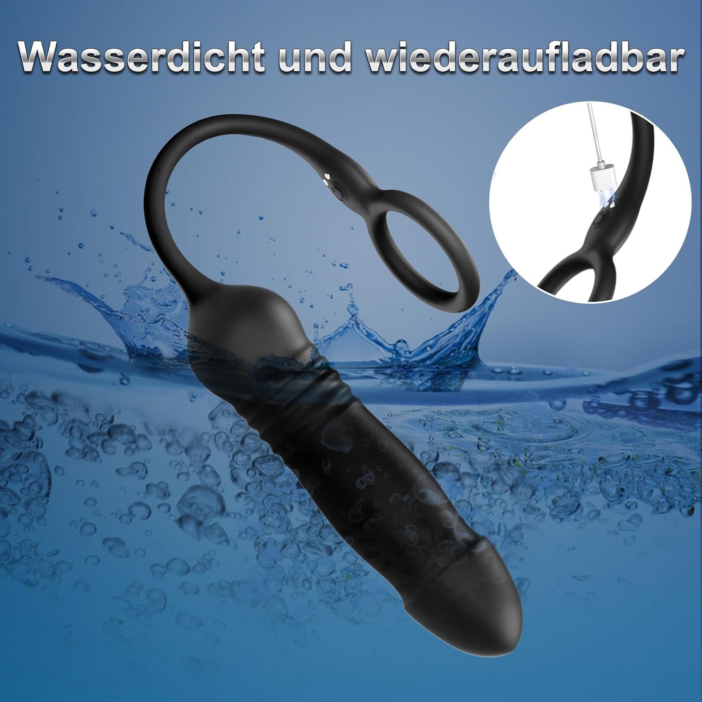 Anale vibrators buttplug-dildo-vibrator met cockring met 3 shock- en vibratiestanden