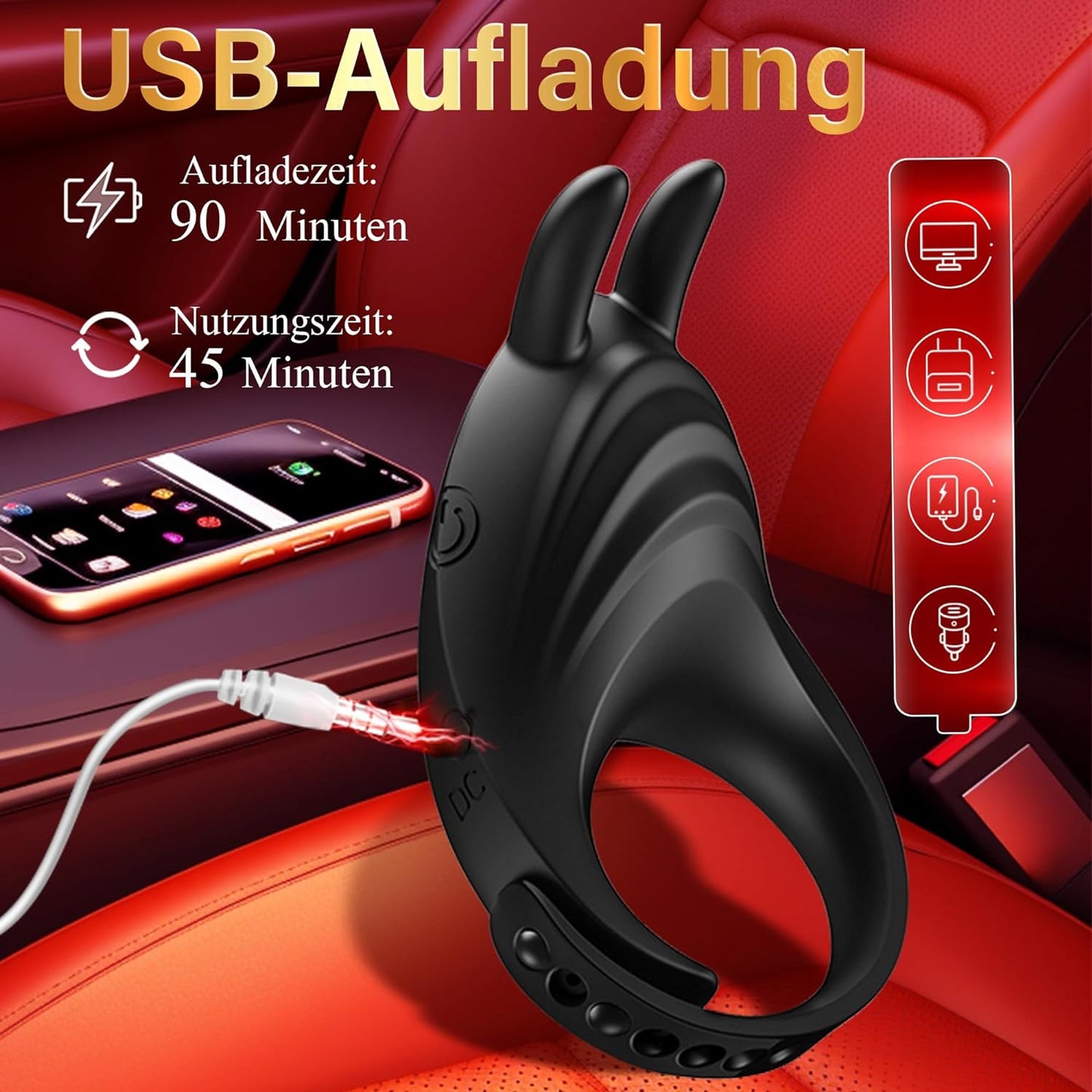 Multifunktional Penisring Cockring Vibrator mit 7 Leistungsstarke Vibrationsmodi