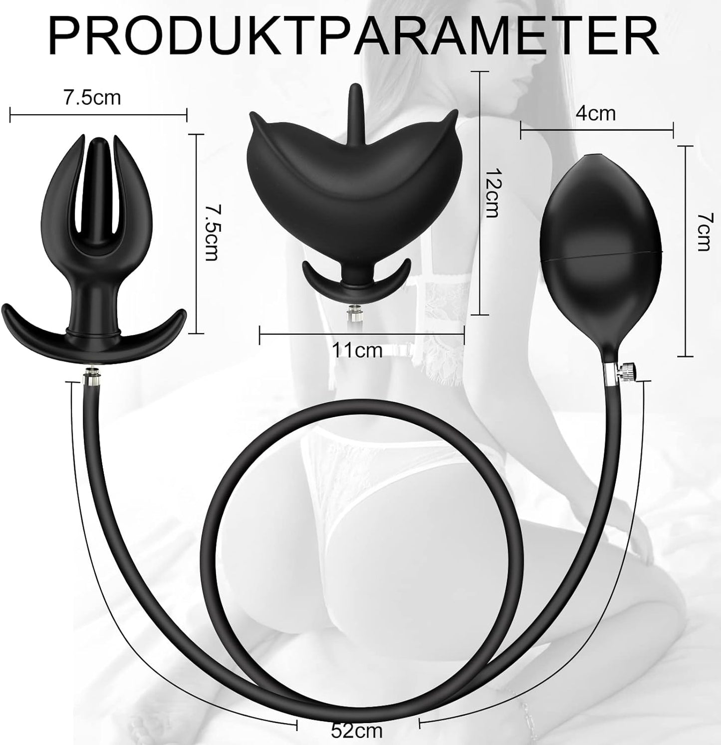 AFNEEMBARE LUCHTPOMP Medische vloeibare siliconen opblaasbare anaalplug buttplug