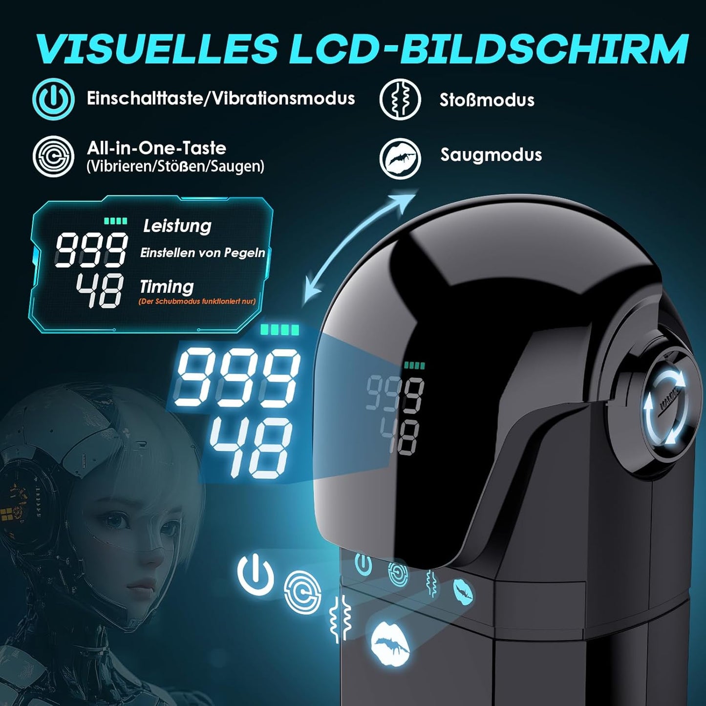Automatisches Masturbator Stroker Blowjob mit 9 Saug Stoß und Vibrationsmodi