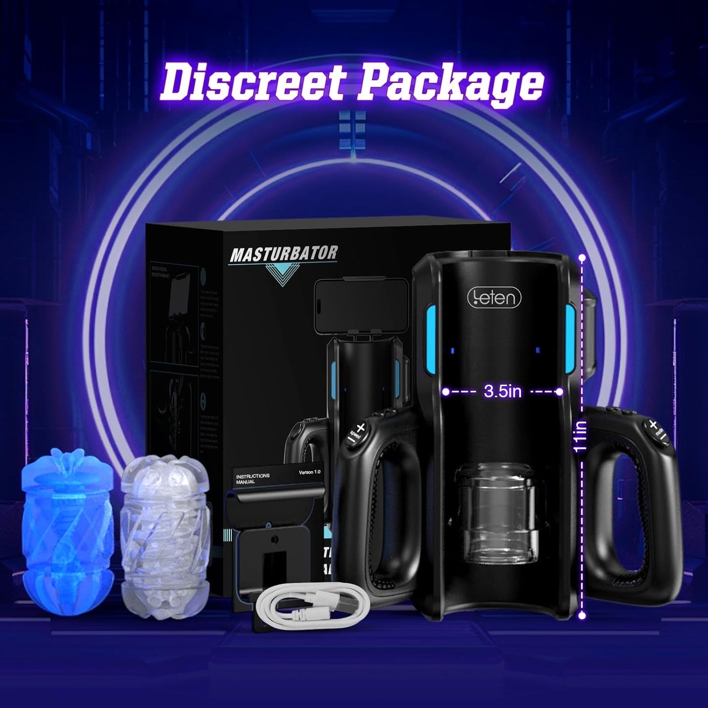 Elektrische uitspraakmasturbator met twee handvatten, 3 snelheden en meerdere frequenties