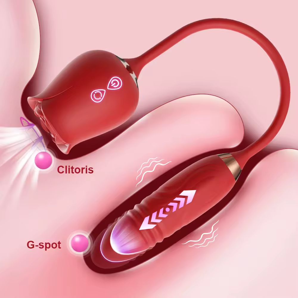 4 IN 1 Klitorisleck Rosenvibrator Stimulator Stoßdildo Analplug mit 10 Saug und Stoßmodi