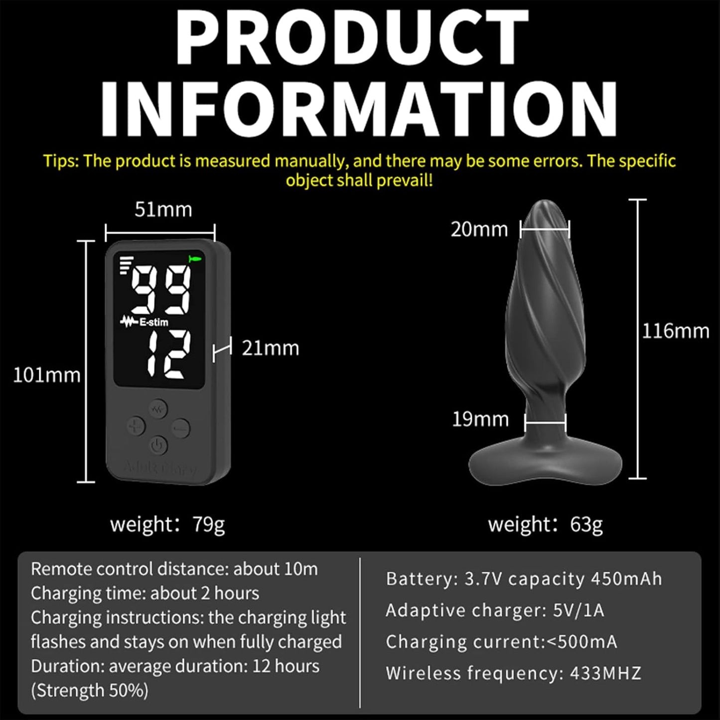 E-stim Elektrische Buttplug Stimulator Prostate Massager mit 12 Stromschlagmodi