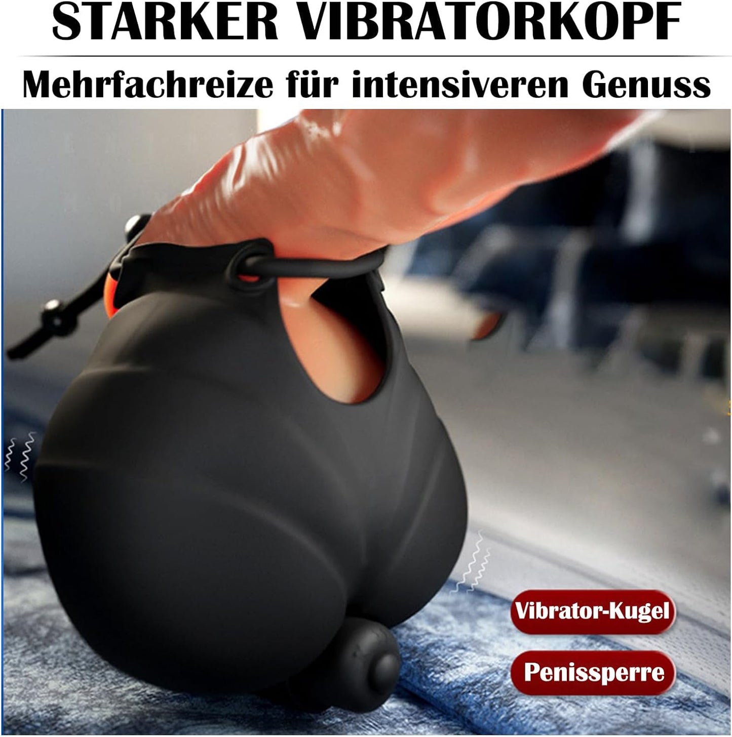 Verstellbarer Penisringe Hodensack Tasche Eichelvibrator mit 10 Vibrationsfunktion