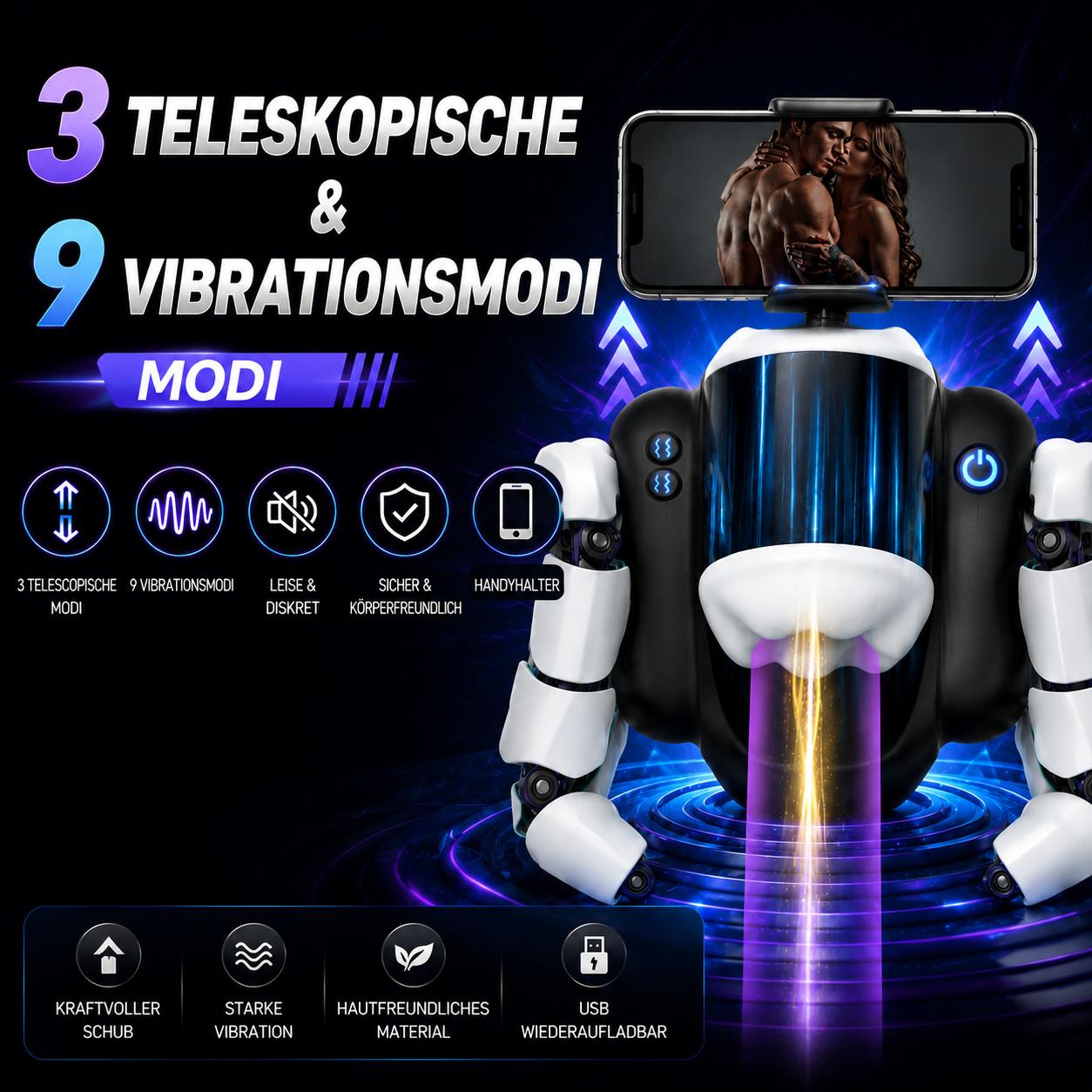 Elektrischer Masturbator Penistrainer Sexmachine mit 10 Vibrationsmodi & 3 Teleskopfunktion
