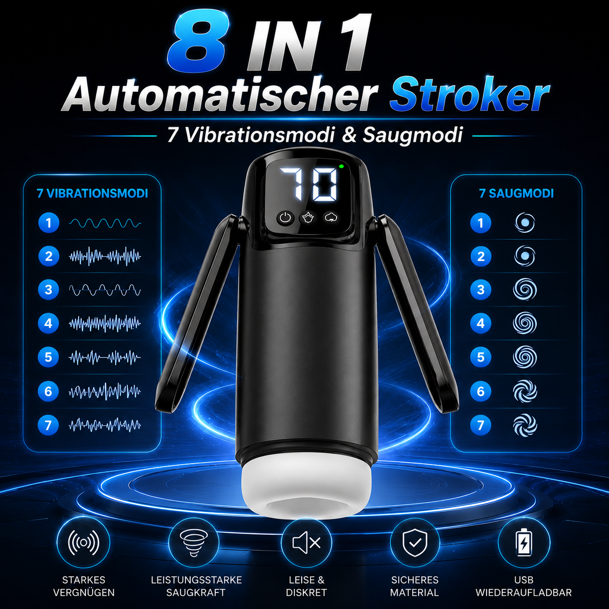 8 IN 1 Automatischer Masturbator Stroker Blowjob mit 7 Vibrationsmodi und Saugmodi