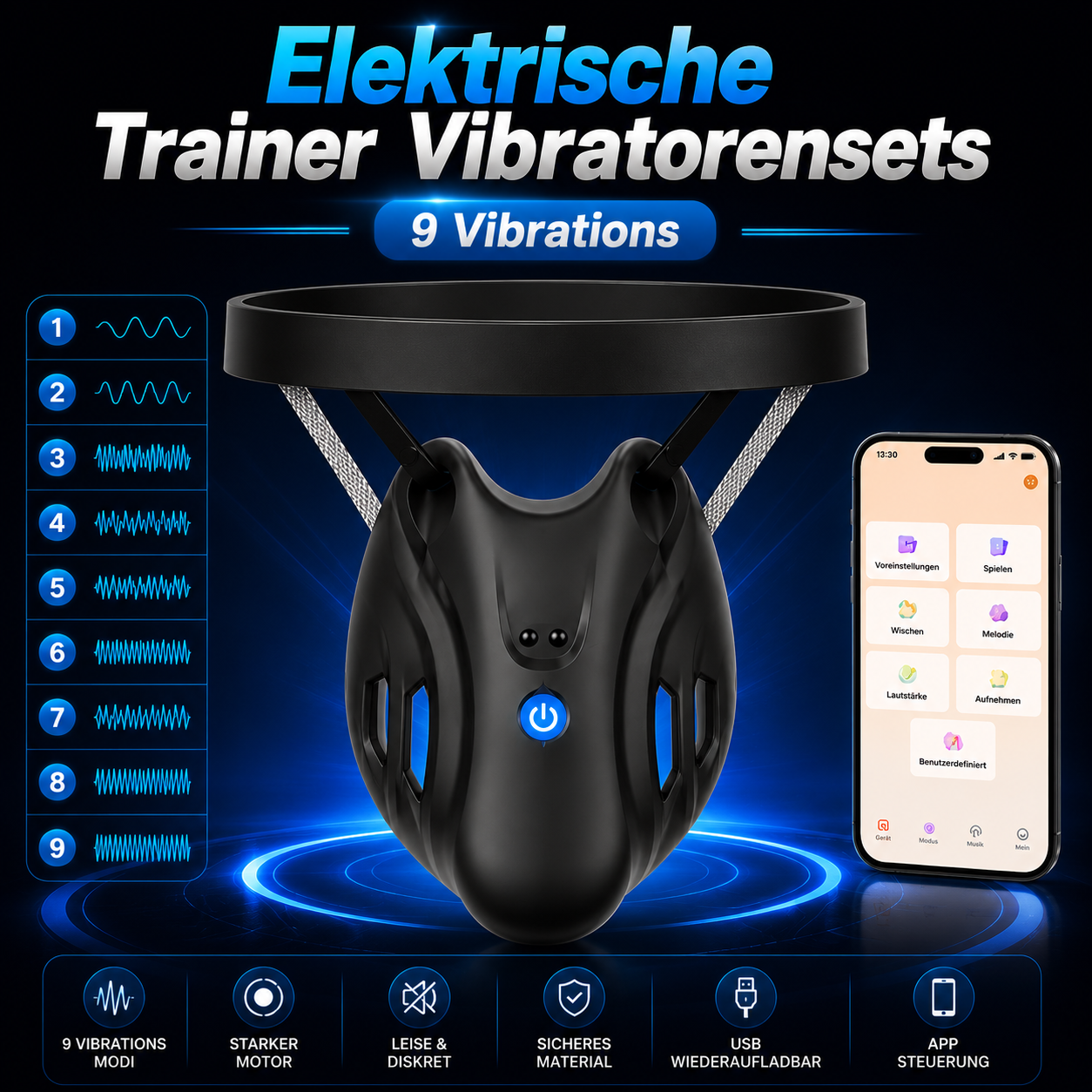 Elektrische Penis Trainer Vibratorensets Keuschheitskäfig Eichel Stimulator mit 9 Vibrations