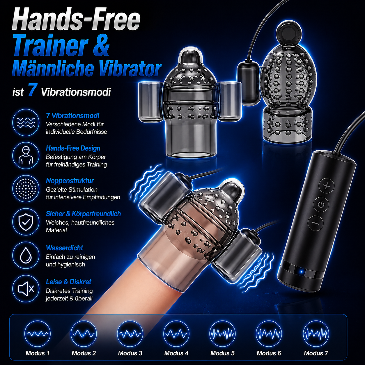 Elektrischer Penistrainer Vibrator Set Eichel Stimulator mit 7 Vibrationsmodi