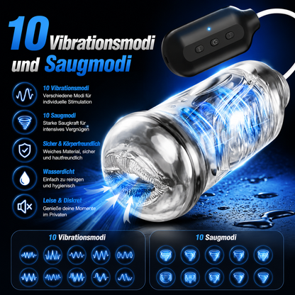 Automatischer Penispumpen Masturbatoren mit 10 Vibrationsmodi und Saugmodi