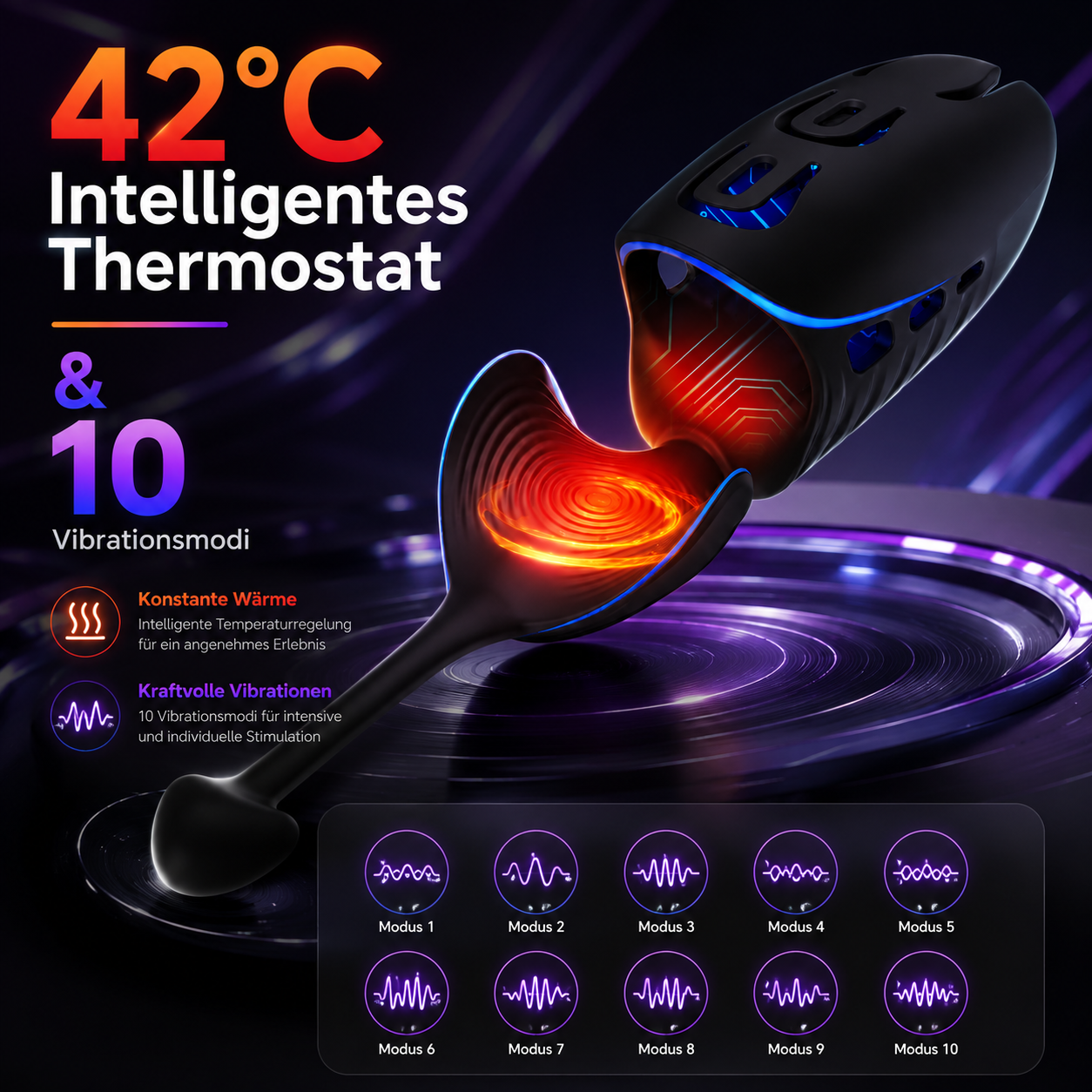 42 °C  Intelligentes Thermostat Handgelenk-Trainingsmasturbator Penis Trainer Vibrator mit 10 Vibrationsmodi