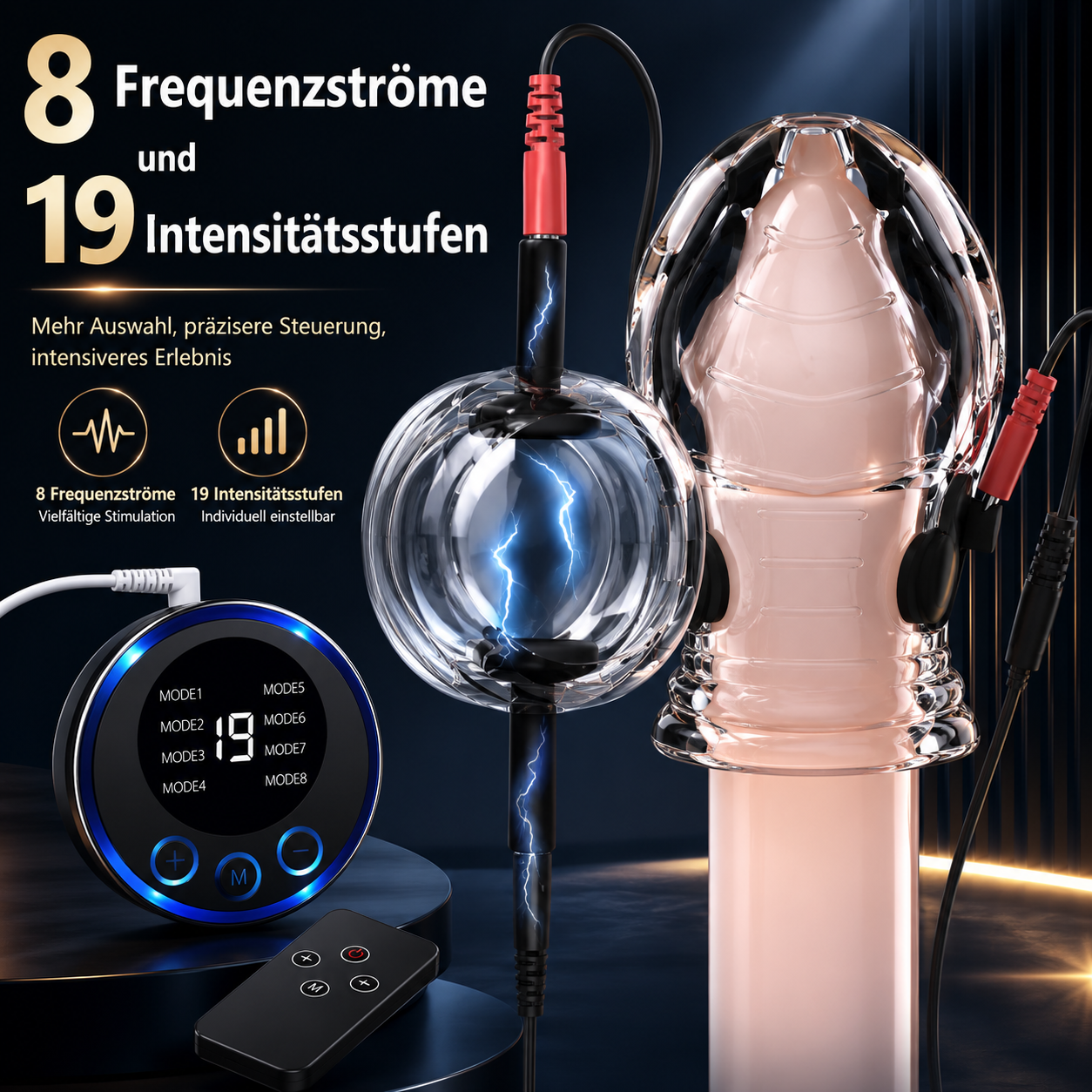 Elektro Shock Eichel Penistrainer Stimulator mit 8 Frequenzströme und 19 Intensitätsstufen