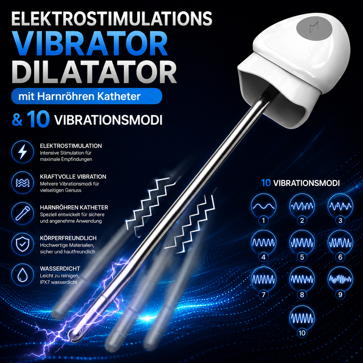 Elektrostimulations Penis Plug Vibrator Dilatator mit Harnröhren Katheter & 10 Vibrationsmodi