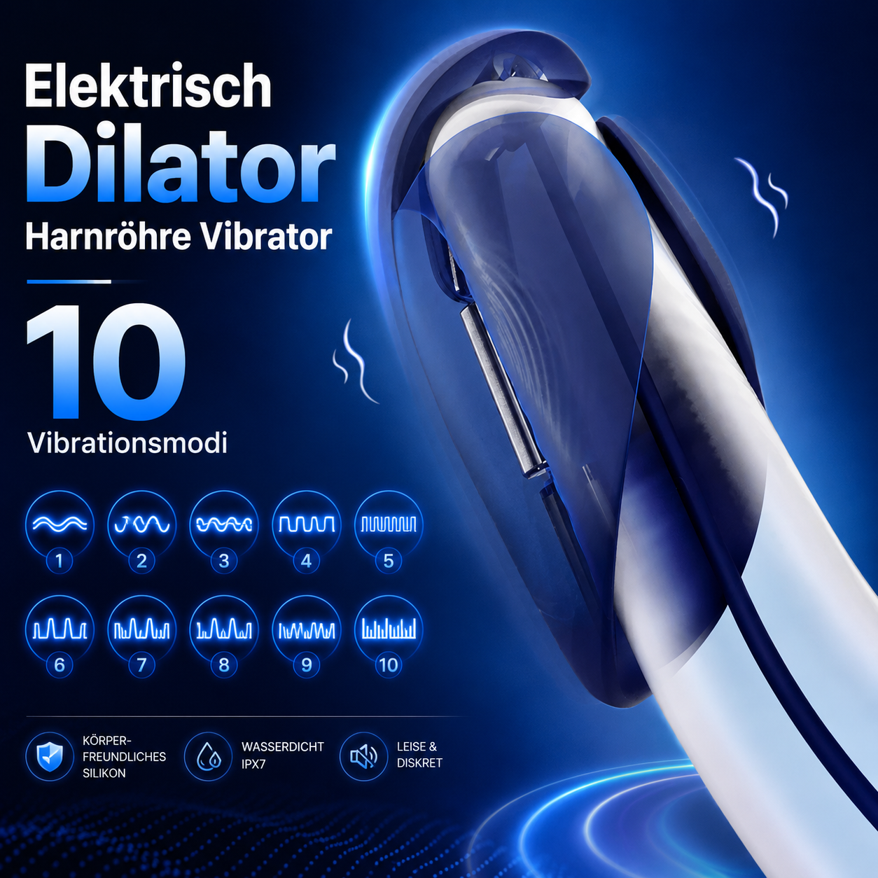 Elektrisch Dilator Harnröhre Vibrator Eichel Stimulator mit 10 Vibrationsmodi