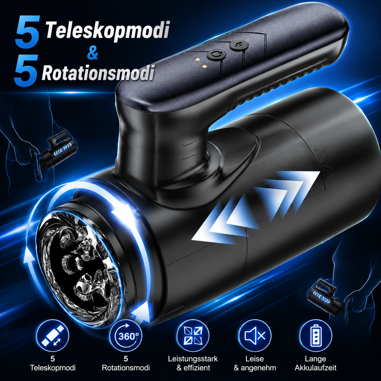 Elektrischer Masturbatoren Penis Trainer Blowjob mit 5 Teleskopmodi & 5 Rotationsmodi