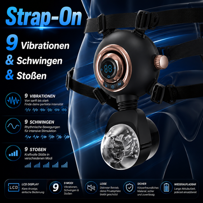 Strap-On Masturbator Sexmachine Stroker mit 9 Vibrationen & Schwingen & Stoßen