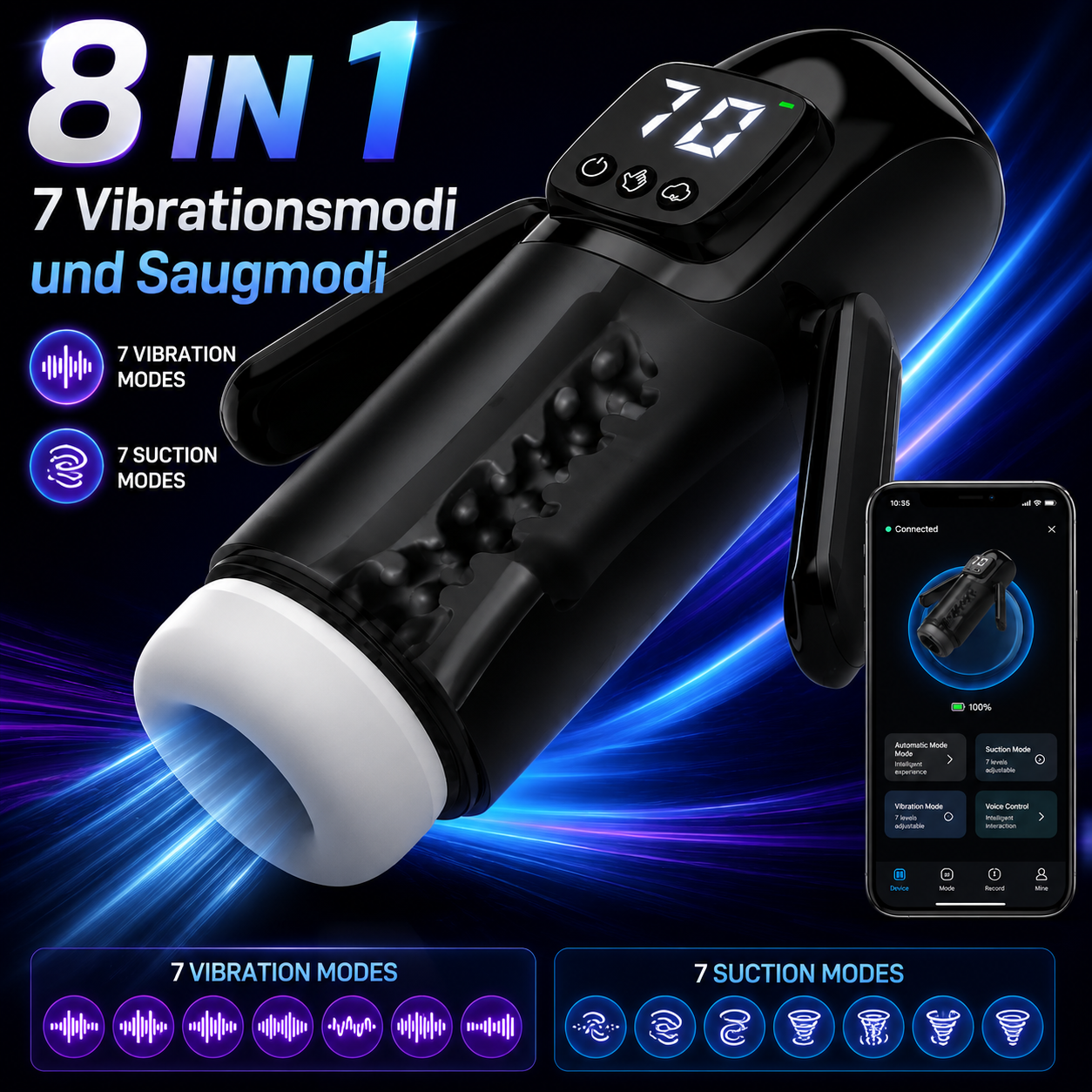 8 IN 1 Automatischer Masturbator Stroker Blowjob mit 7 Vibrationsmodi und Saugmodi