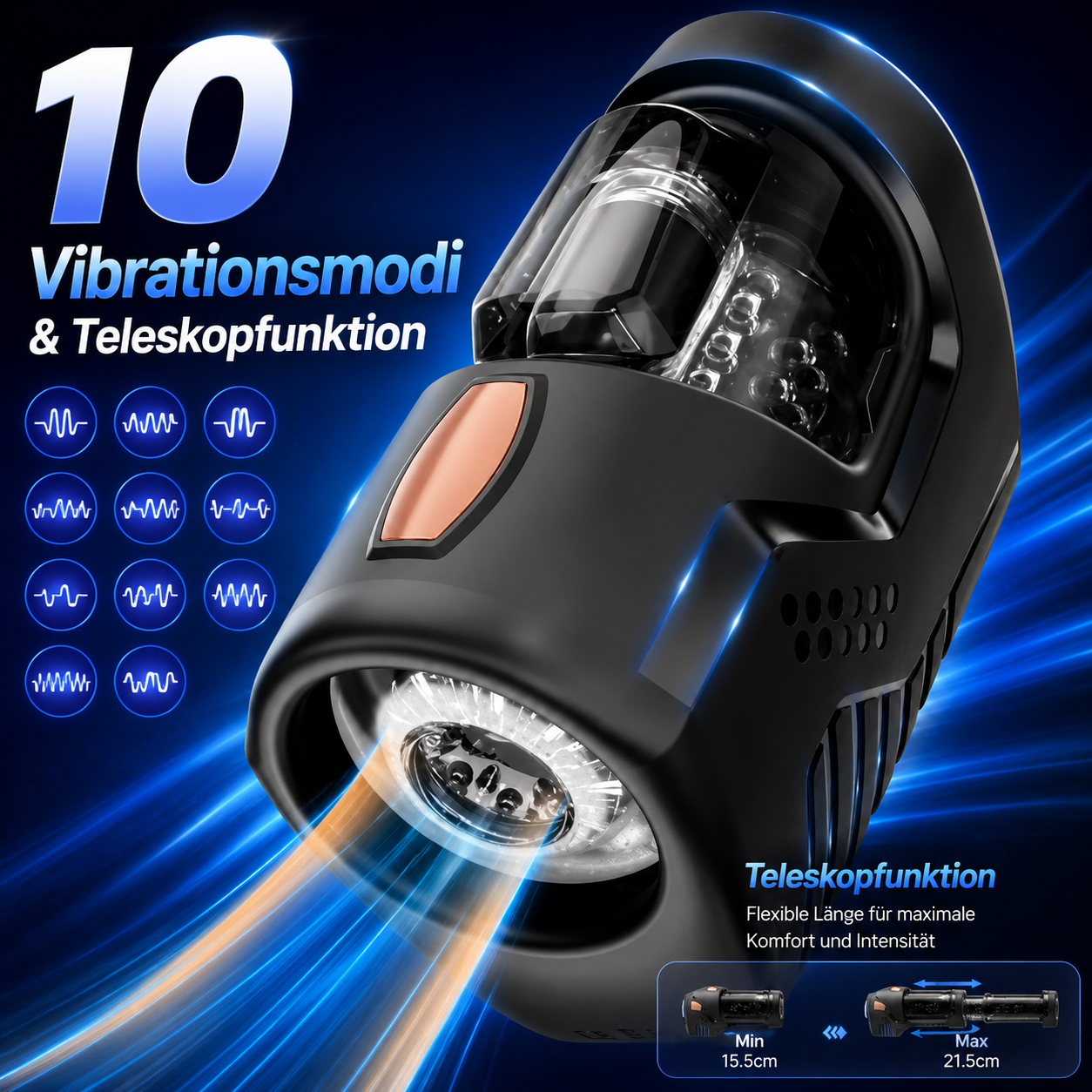 Elektrischer Masturbator Penistrainer Blowjob mit 10 Vibrationsmodi & Teleskopfunktion