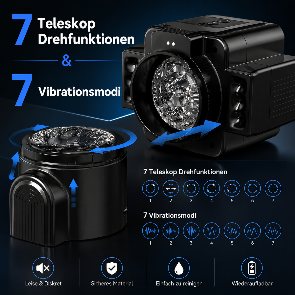 Elektrischer Masturbator Sex Machine mit 7 Teleskop Drehfunktionen & 7 Vibrationsmodi