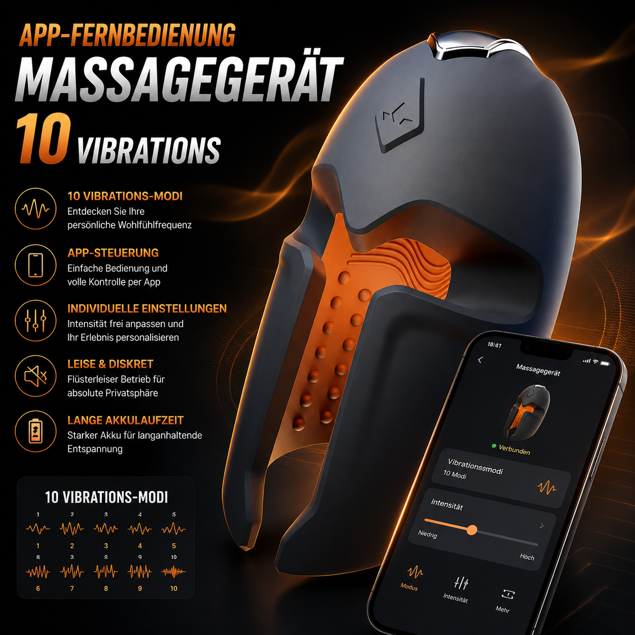 App-Fernbedienung Eichelvibrator Penistrainer Massagegerät Masturbator mit 10 Vibrations