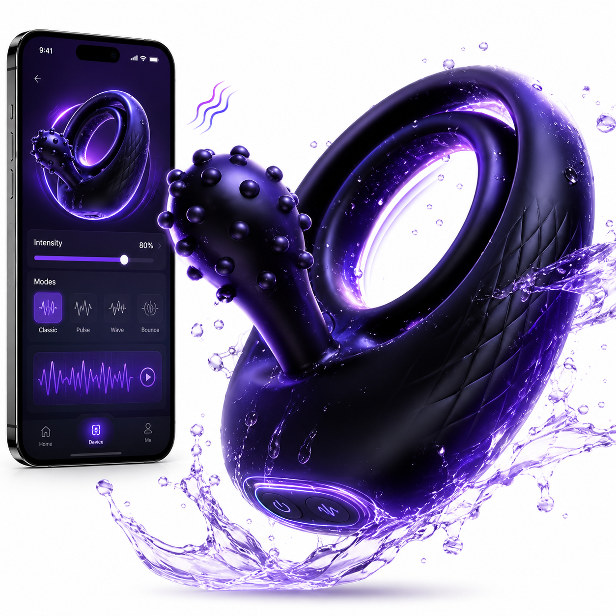 360° Verstellbarem Doppelter Cock Ring Penistrainer Vibrator mit 9 Vibrations