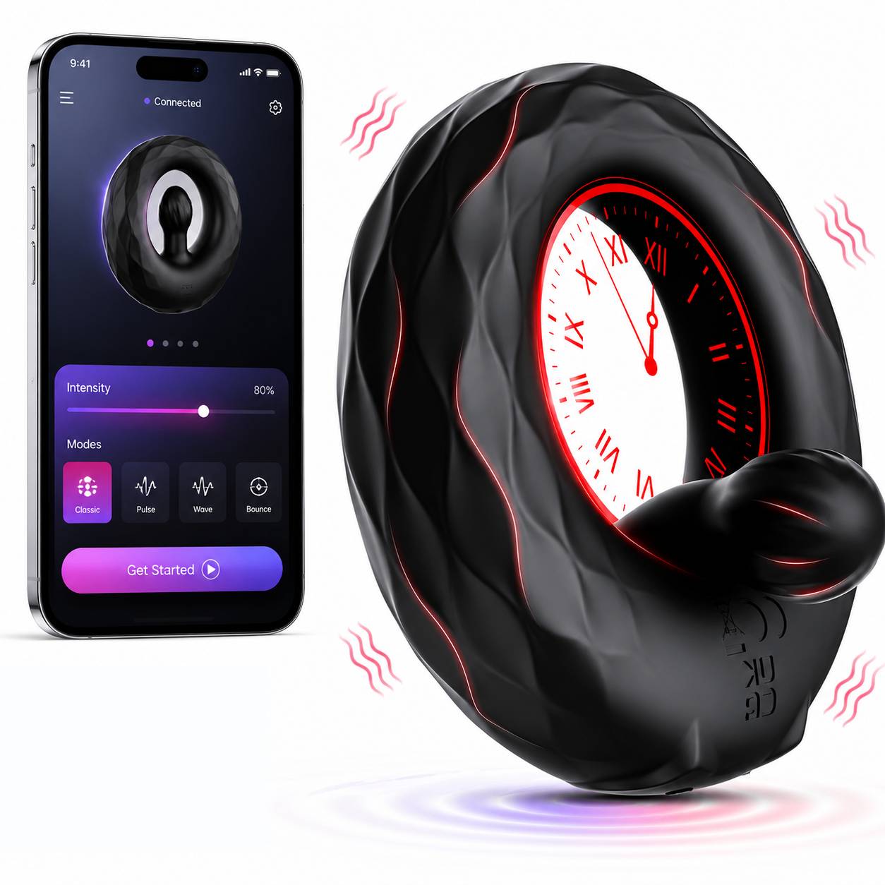 APP Pleasure Cock Ring Penis Vibrator Hodenstimulator mit 9 Vibrationsmodi