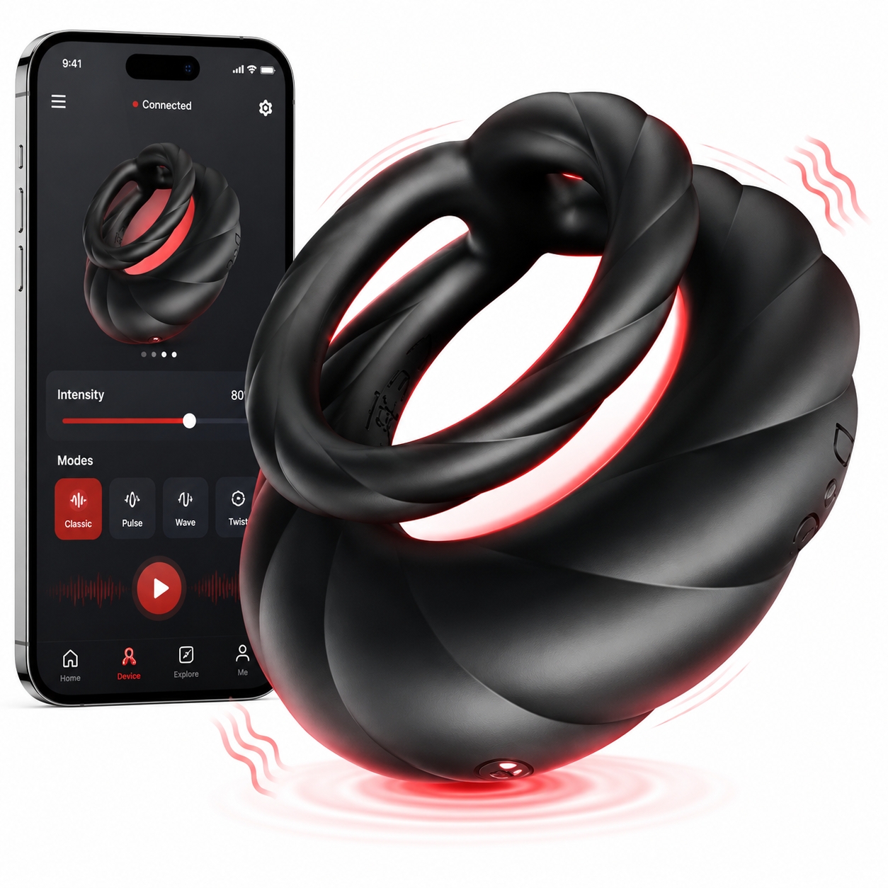 Dual Cockring Penistrainer Vibrator Masturbatoren mit 10 Vibrationsmodi