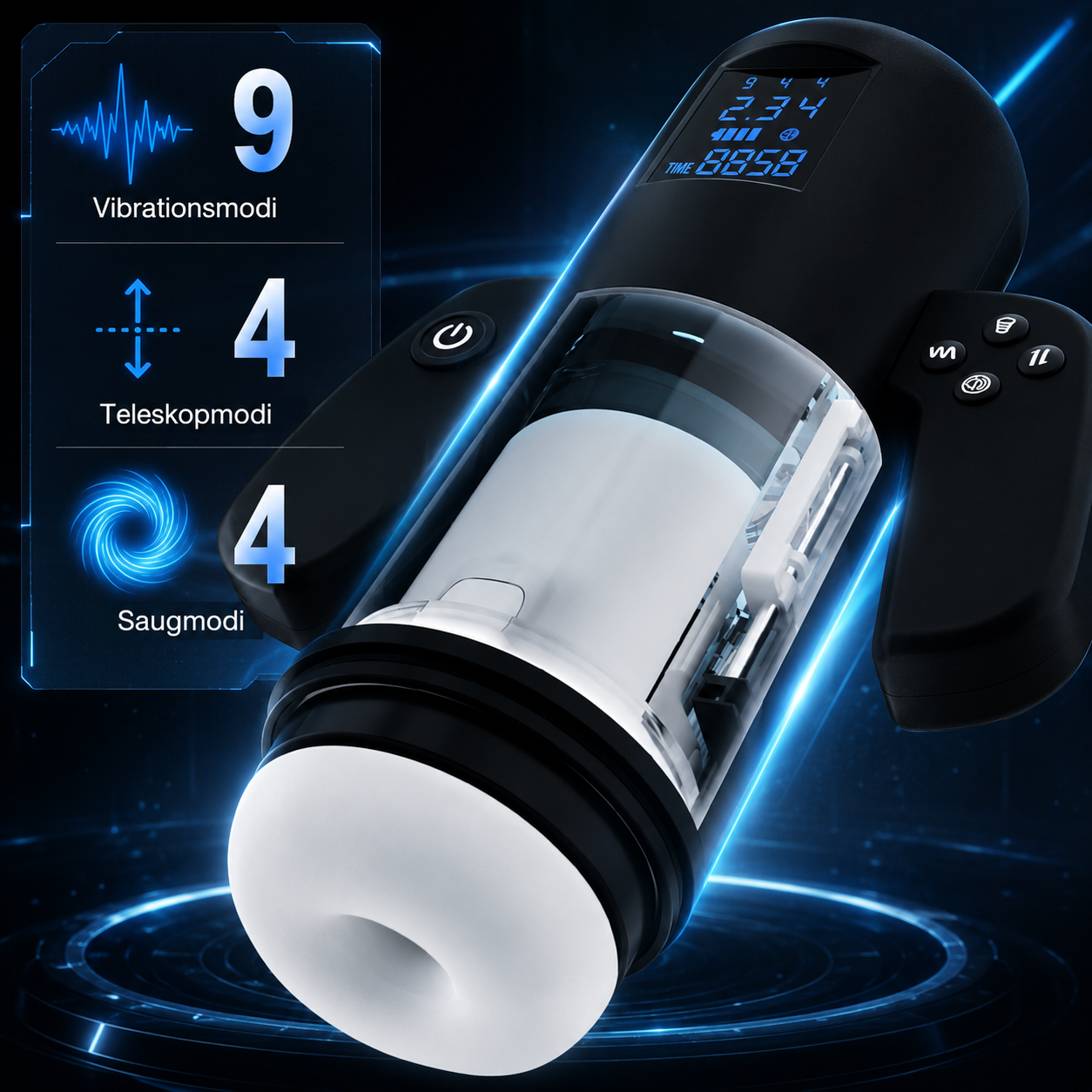 Elektrisch Masturbator Penistrainer Stroker Blowjob mit 9 Vibrationsmodi & 4 Teleskopmodi & 4 Saugmodi