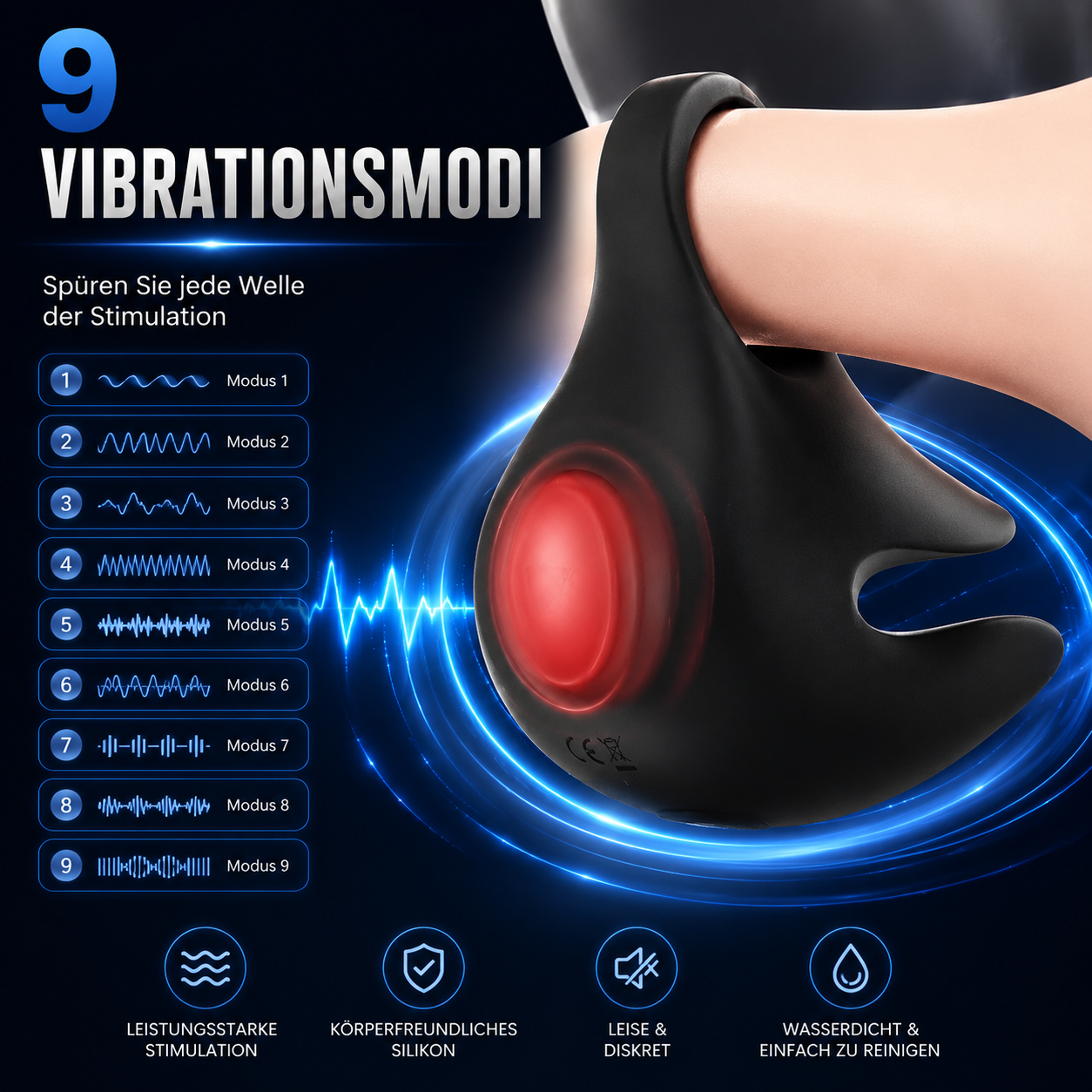 Penistrainer Vibrator Cockring Eichel Massagegerät Masturbator mit 9 Vibrationsmodi