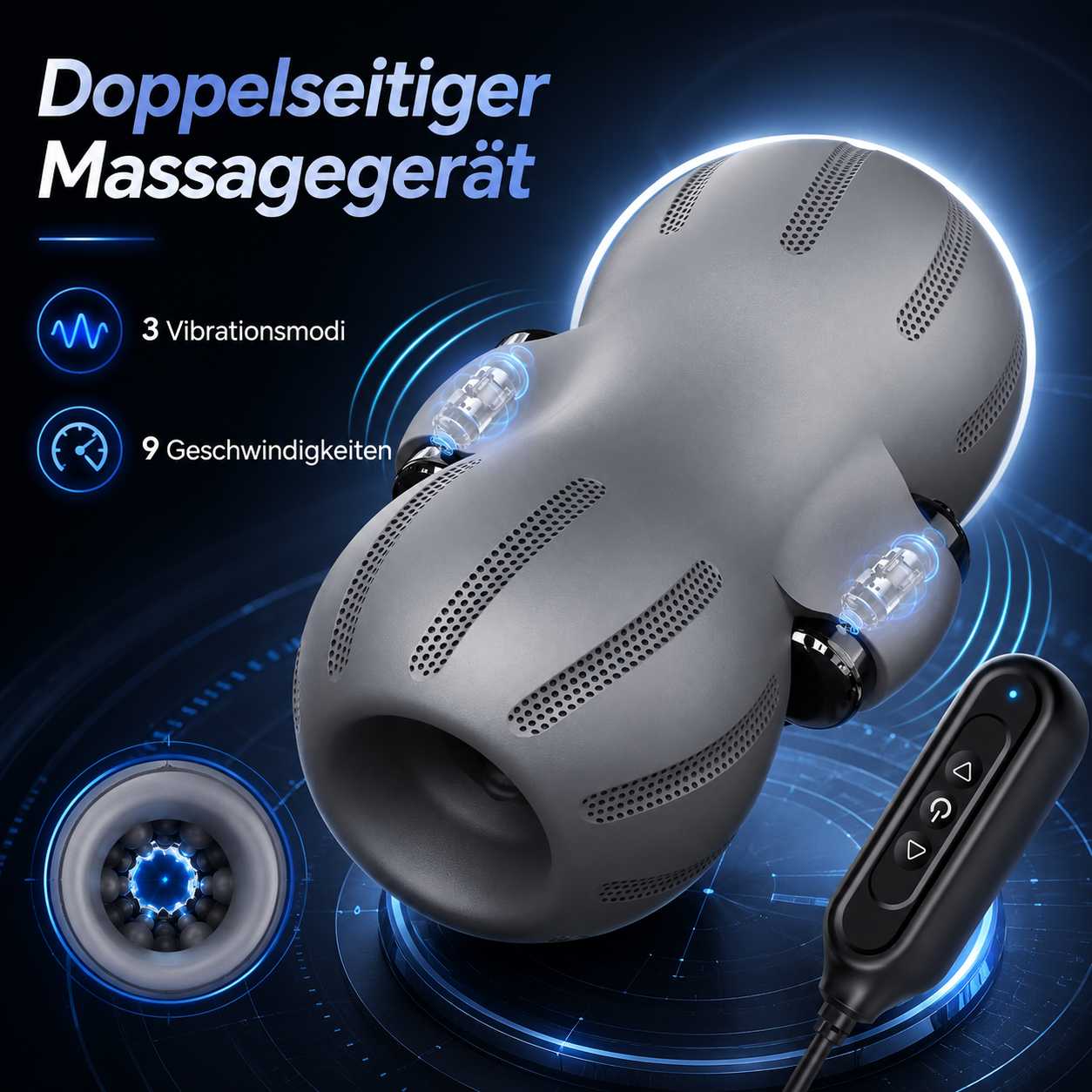 Doppelseitiger Penistrainer Massagegerät mit 3 Vibrationsmodi und 9 Geschwindigkeiten