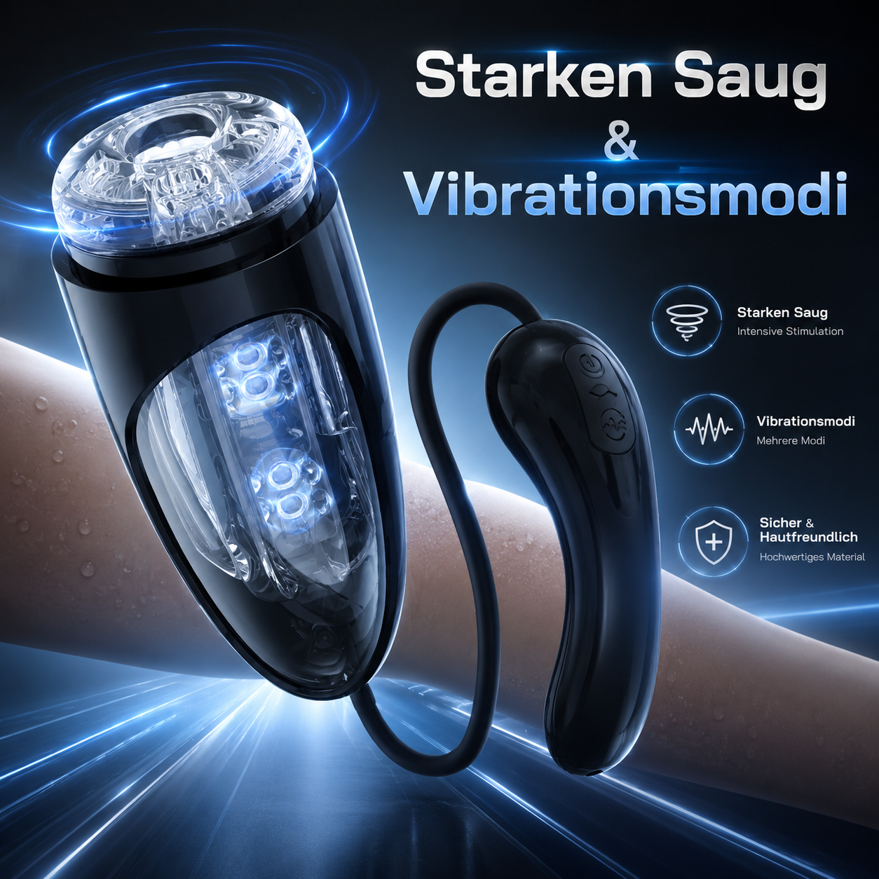 Schwarzer Kolben Elektrischer Masturbatoren mit Starken Saug & Vibrationsmodi