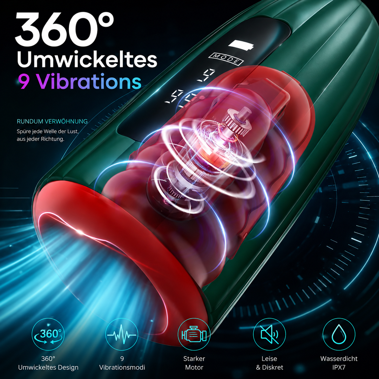 360° umwickeltes Elektrischer Masturbator Penistrainer Eichel Stimulator mit 9 Vibrations
