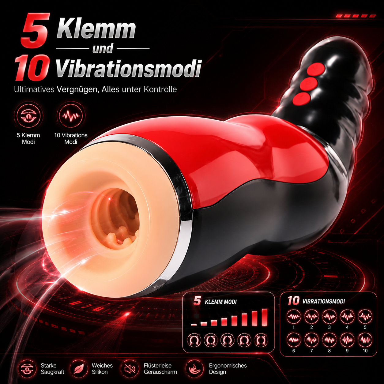 Automatischer Masturbator Penistrainer Stroker Blowjob mit 5 Klemm und 10 Vibrationsmodi